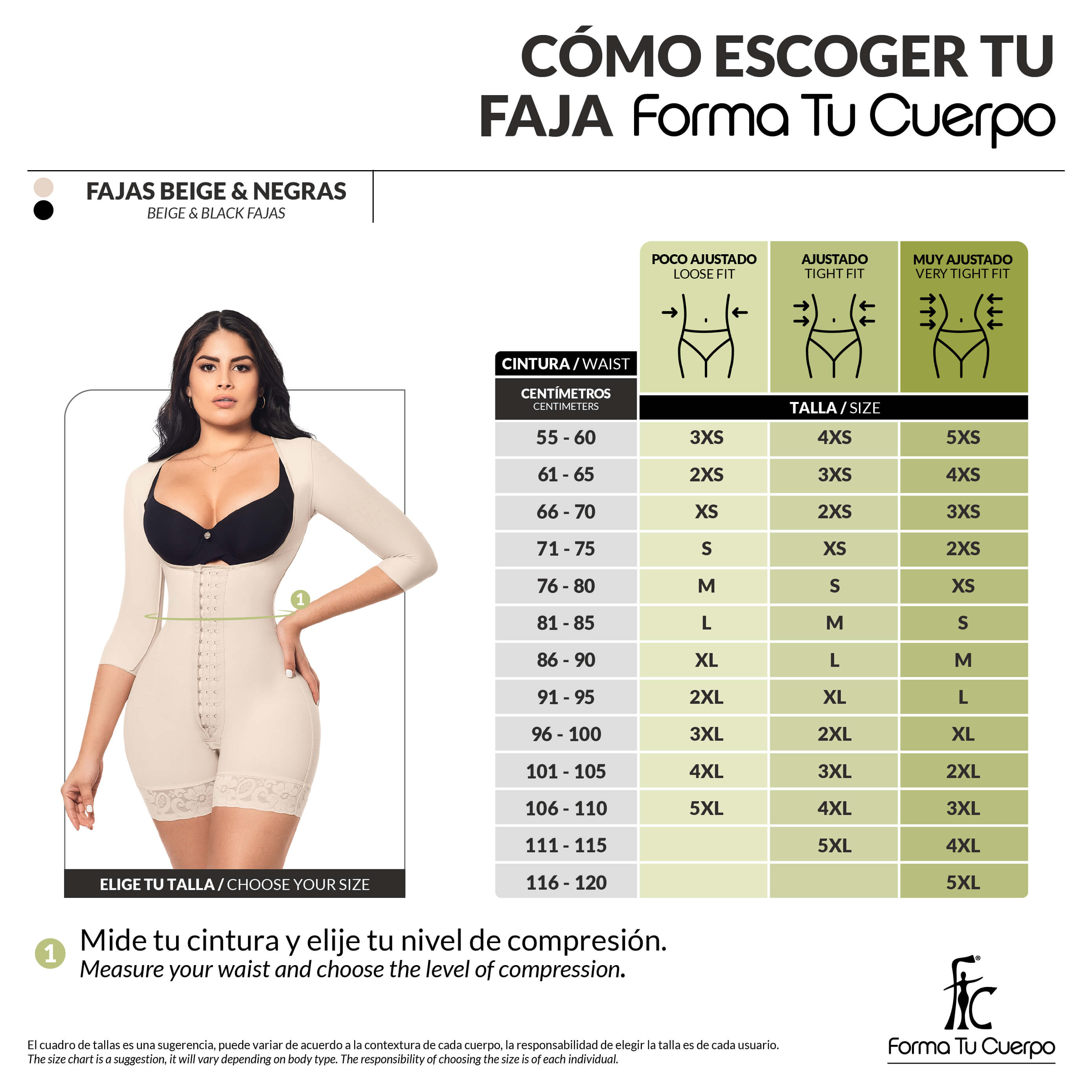 Faja control de abdomen reloj de arena, media pierna con manga larga, cremallera perineal y broche central ( O-015/O-215 )