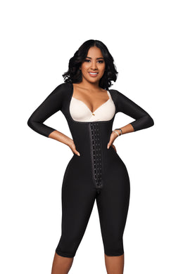 Faja completa reloj de arena - manga larga hasta la rodilla con cremallera perineal y broche central. Faja Colombiana Full Body 360 – Moldeo total y soporte completo ( Ref. O-025 / O-225 )